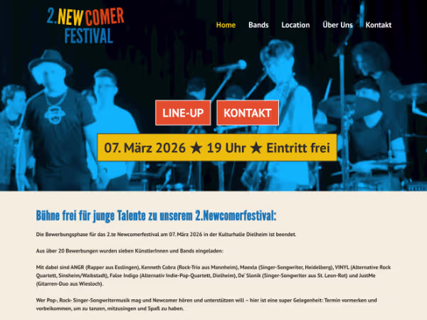Screenshot der Newcomerfestival Website
